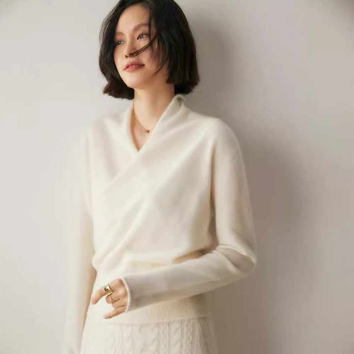 Women's knit sweater with V-neck