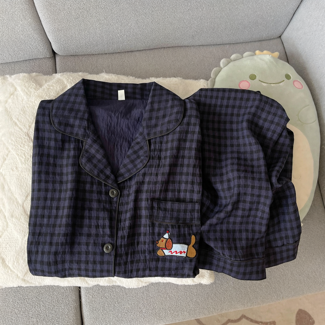 Women's house suit, long sleeve, cotton blend, embroidered