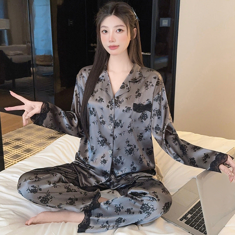 Ladies' loungewear set, two-piece, ice silk feel, heart pattern
