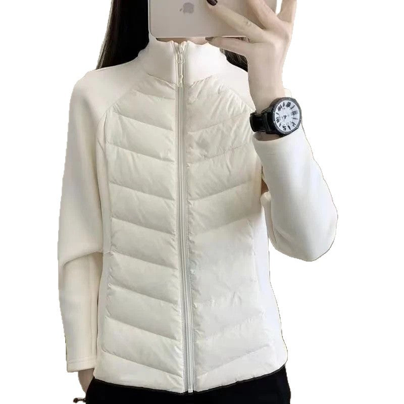 Sporty women's quilted jacket with stand-up collar