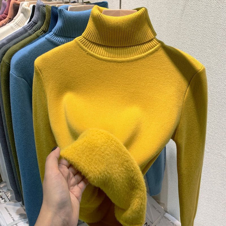 Women's turtleneck sweater, lined, solid color