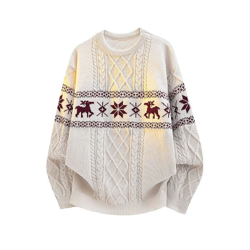 Fair-Isle knitted sweater with reindeer pattern