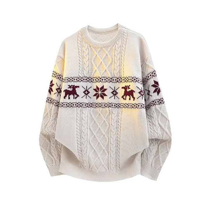 Fair-Isle knitted sweater with reindeer pattern
