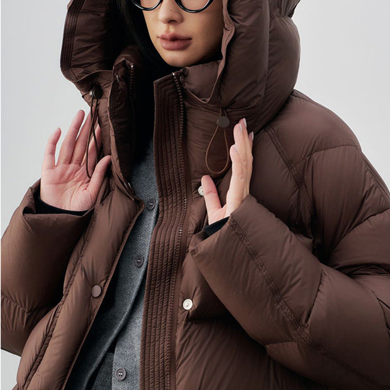 Short women's down jacket, 90% white duck down