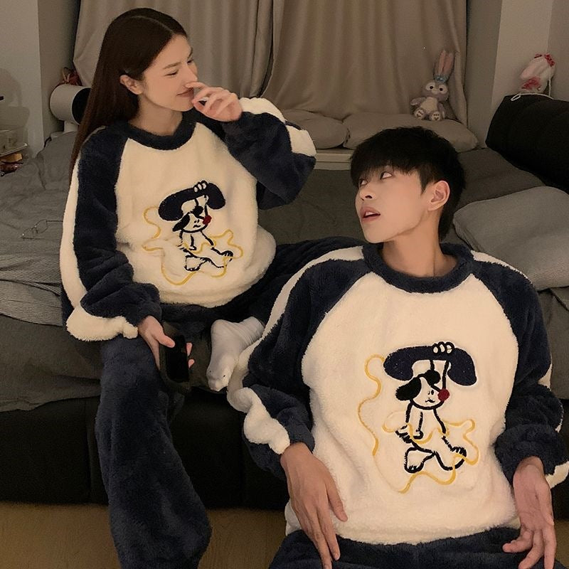 Padded flannel house suit for couples, antistatic