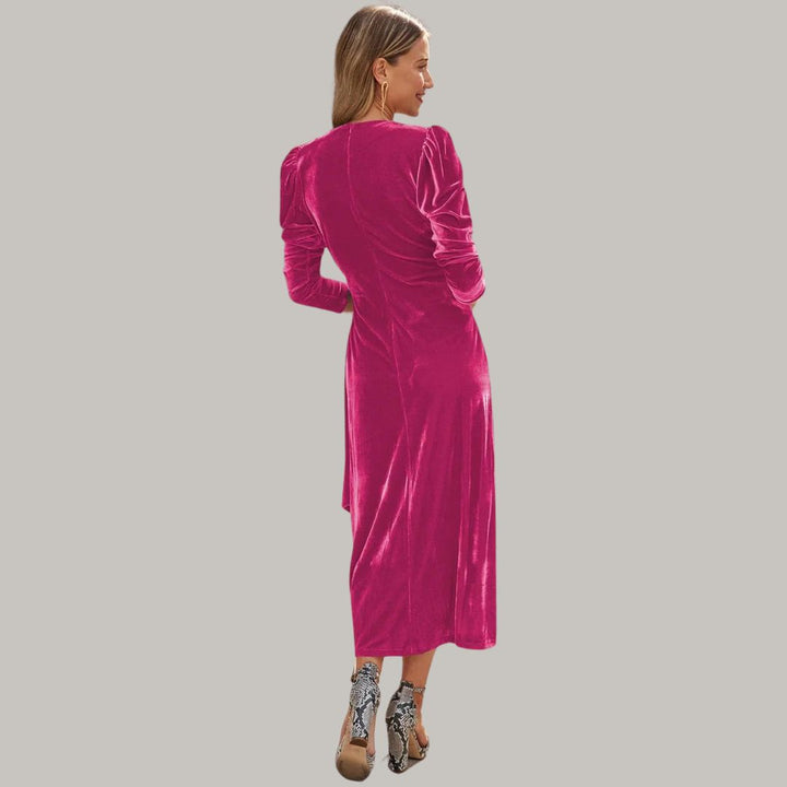 Mune | Midi Portfolio Dress In Velour with Puff Sleeves