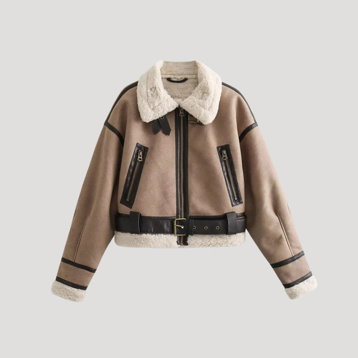 Mune | Women's Aviator Jacket Made of Faux Leather with Shearling Winter Coat