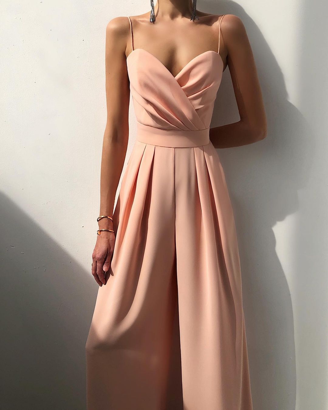 Jumpsuit with straight leg and high waist and spaghetti straps