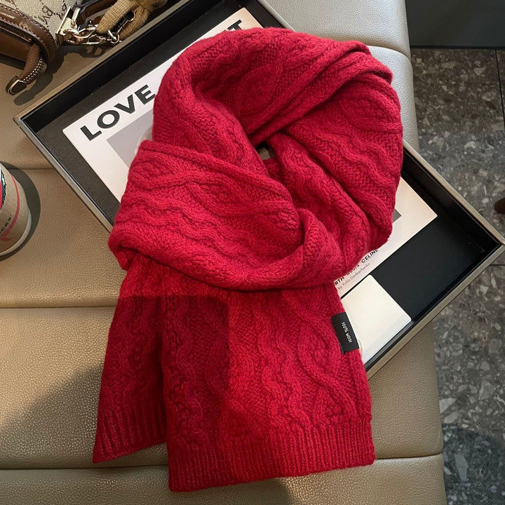 Merino wool scarf, cable pattern, 160x20cm