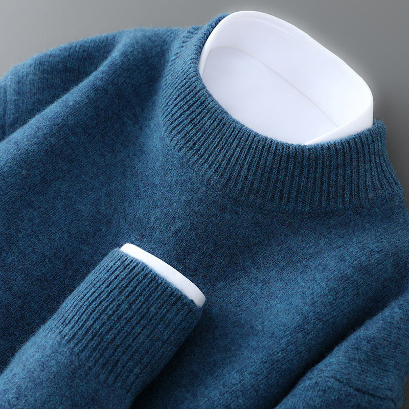 Men's wool sweater, half-high collar, knitted, loose