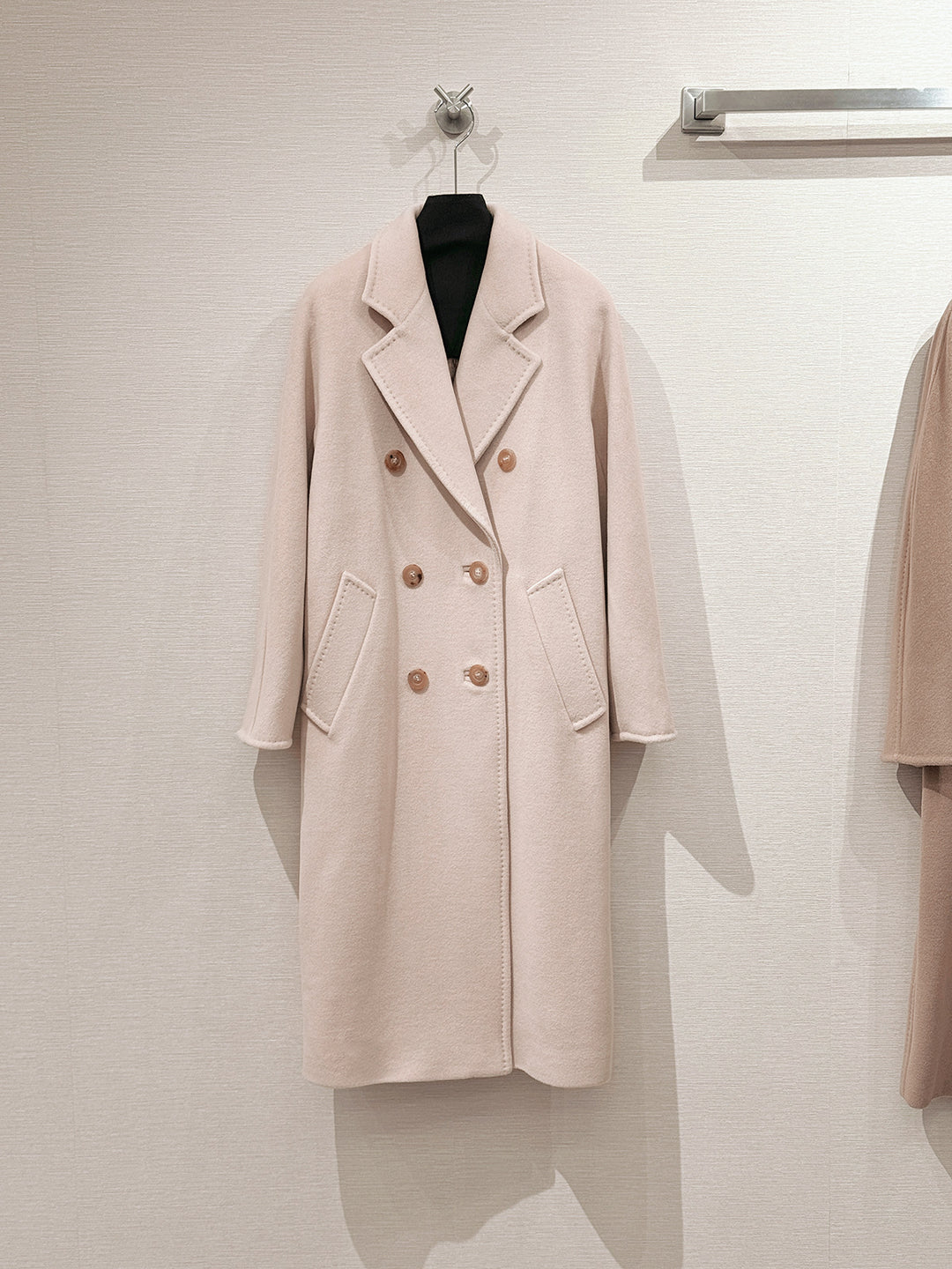 Classic women's wool coat, double-breasted, loose fit