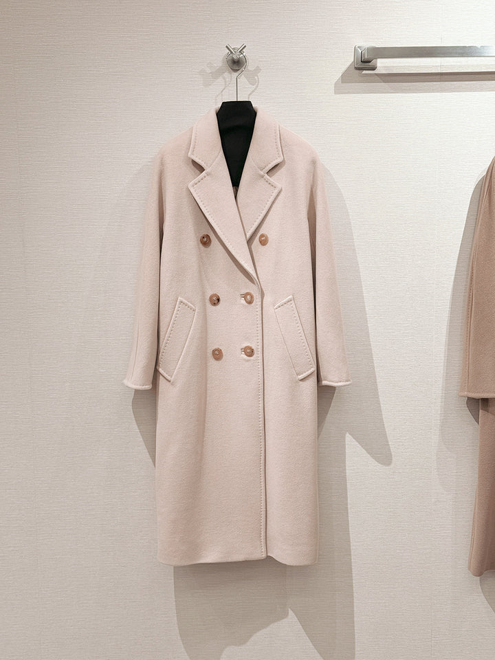 Classic women's wool coat, double-breasted, loose fit