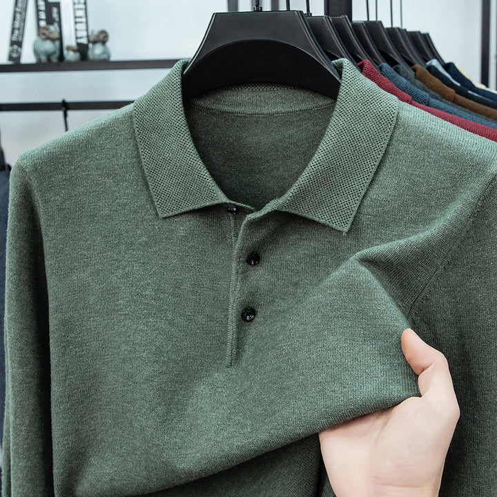 Men's knit sweater with shawl collar and thermal lining