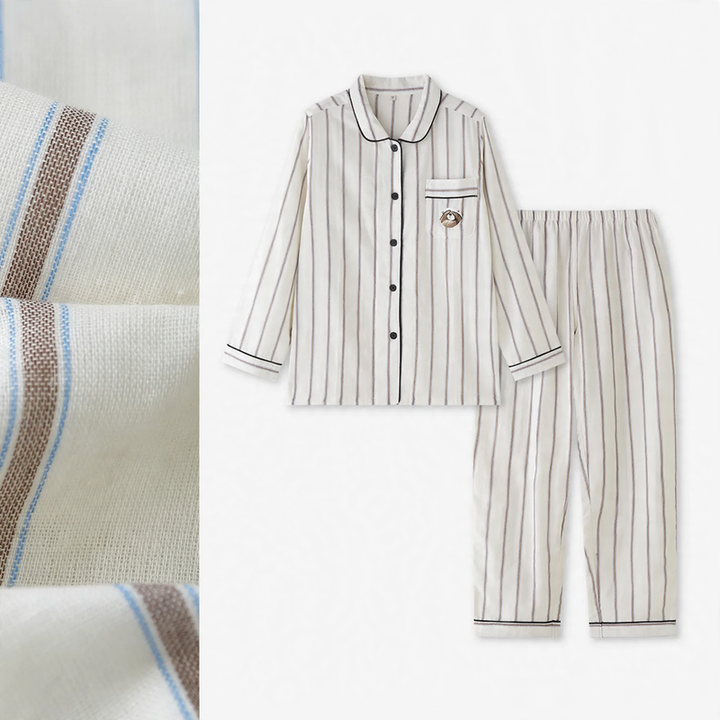 Cotton Pajamas for Couples in Striped Design