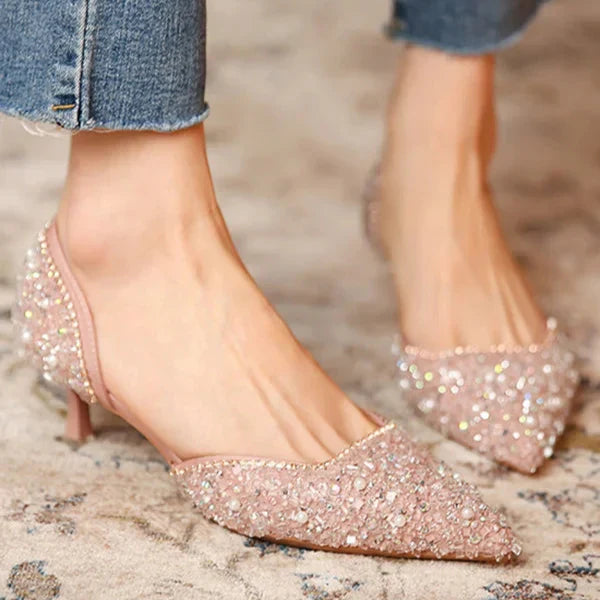 Mune Fashion | Stylish shoes with pointed toe and medium heel with glitter surface