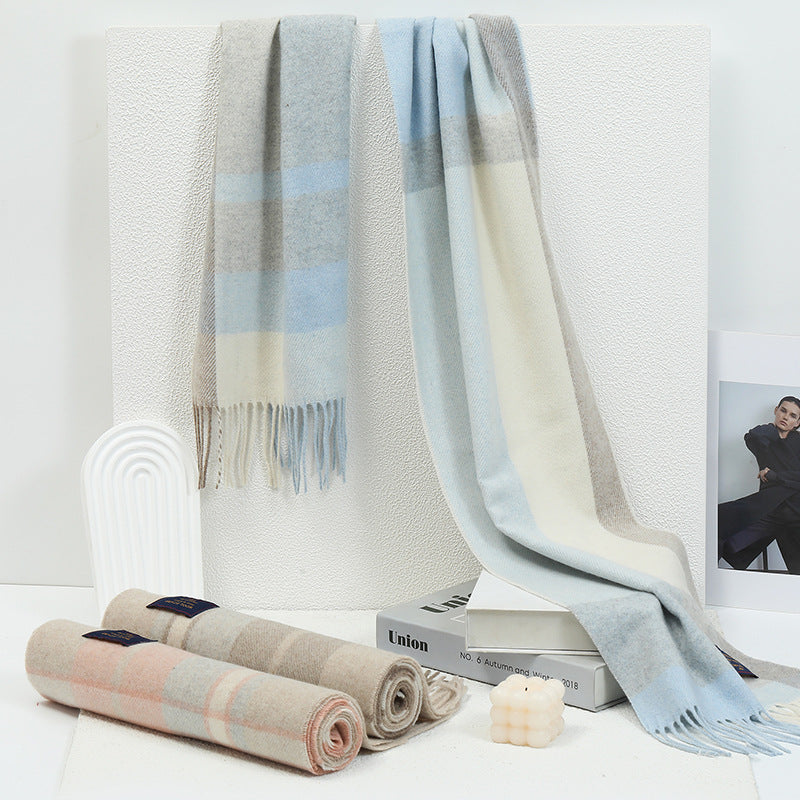 Wool scarf, checked, 200x65cm, long