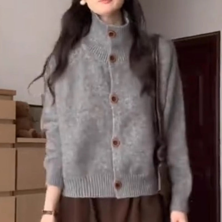 Women's cardigan with roll neck and button placket