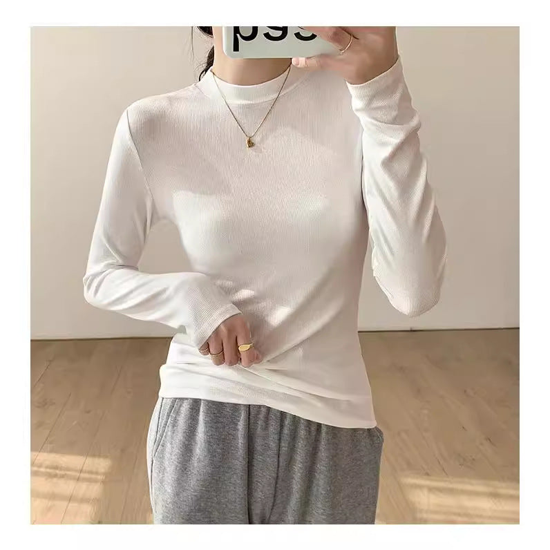 Women's knit shirt with stand-up collar