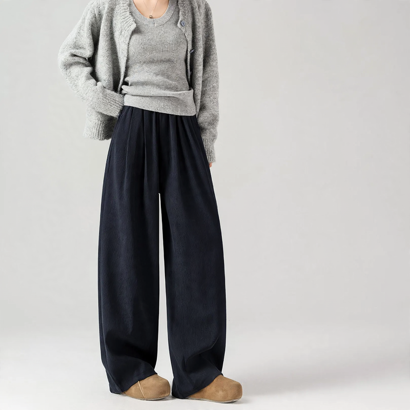 Women's corduroy pants, lined, wide cut, brown
