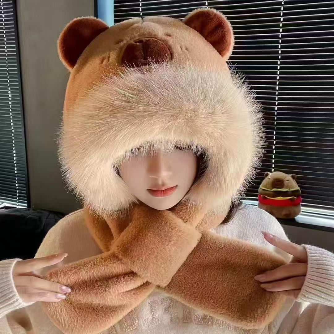 Plush set: Hooded hat and scarf