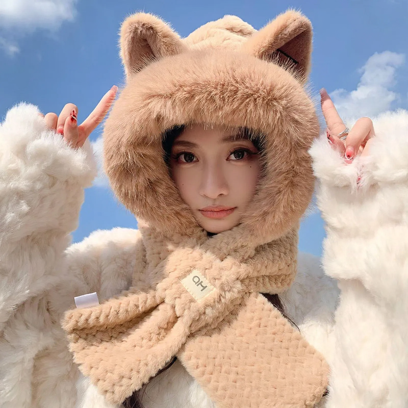 Fleece-lined winter hooded hat with ear protection