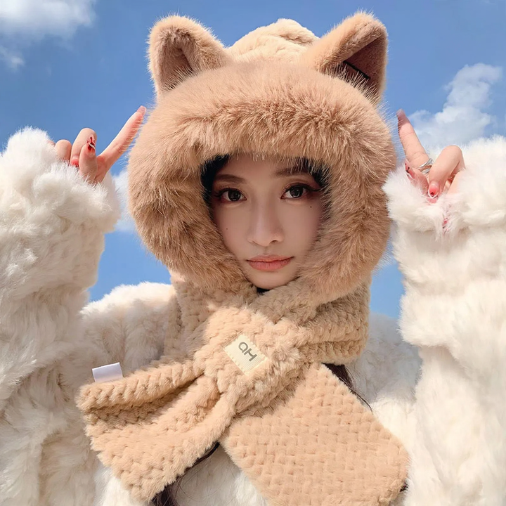 Fleece-lined winter hooded hat with ear protection