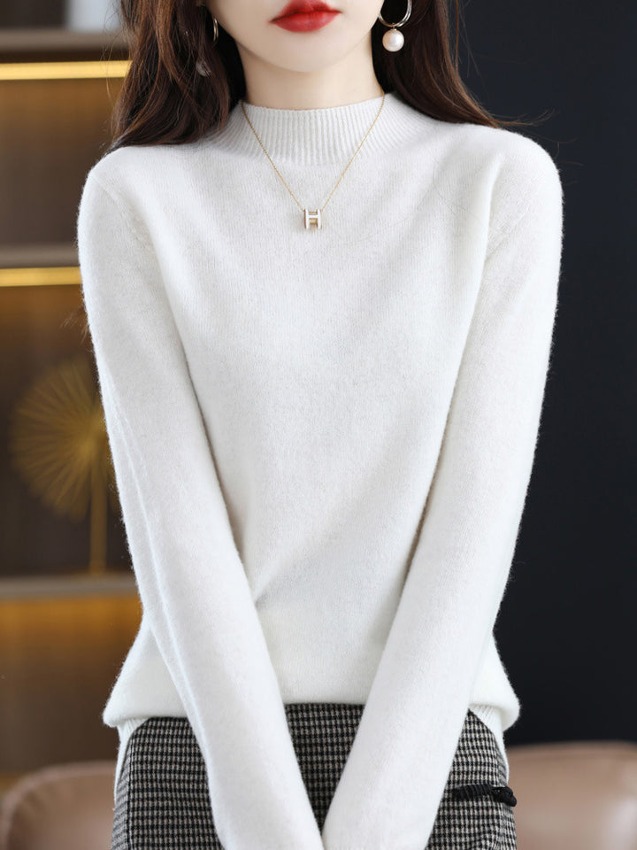 Wool pullover with rolled hem and stand-up collar