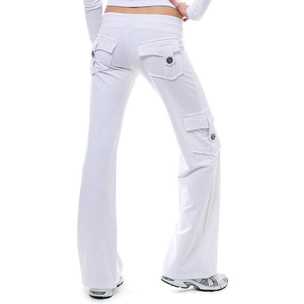 Women's casual low-rise cargo lounge pants with wide leg, wide comfort waistband, and decorative flap pockets Mune Fashion