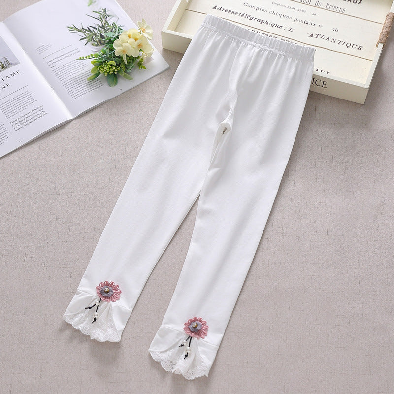 Girls leggings with enchanting floral and lace trim Mune Fashion