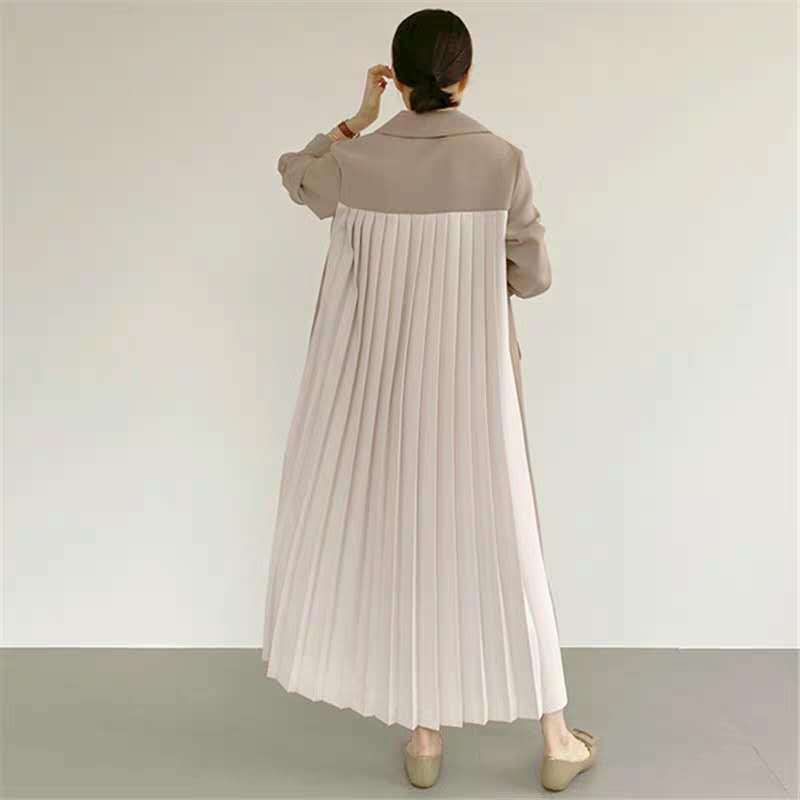 Women's Longer Duster Coat with Pleated Back Panel and Boxy Silhouette Mune Fashion