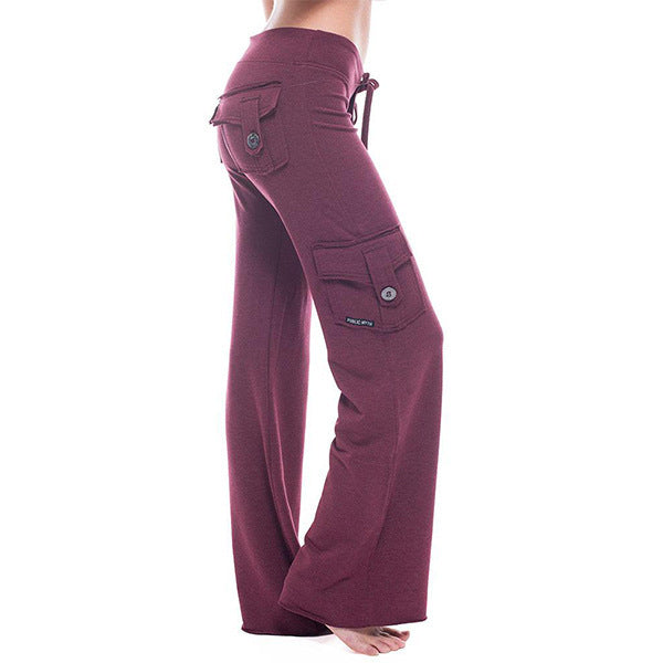 Women's casual low-rise cargo lounge pants with wide leg, wide comfort waistband, and decorative flap pockets Mune Fashion