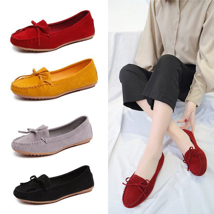 Women's feminine velvet slip-on loafers with hand-stitched vamp, decorative bow and cushioned memory insole Mune Fashion