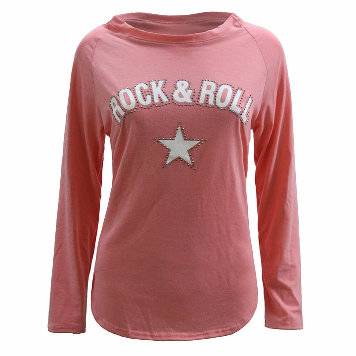 Women's Oversized Sweatshirt with Rock-and-Roll Print and Star Appliqué Mune Fashion