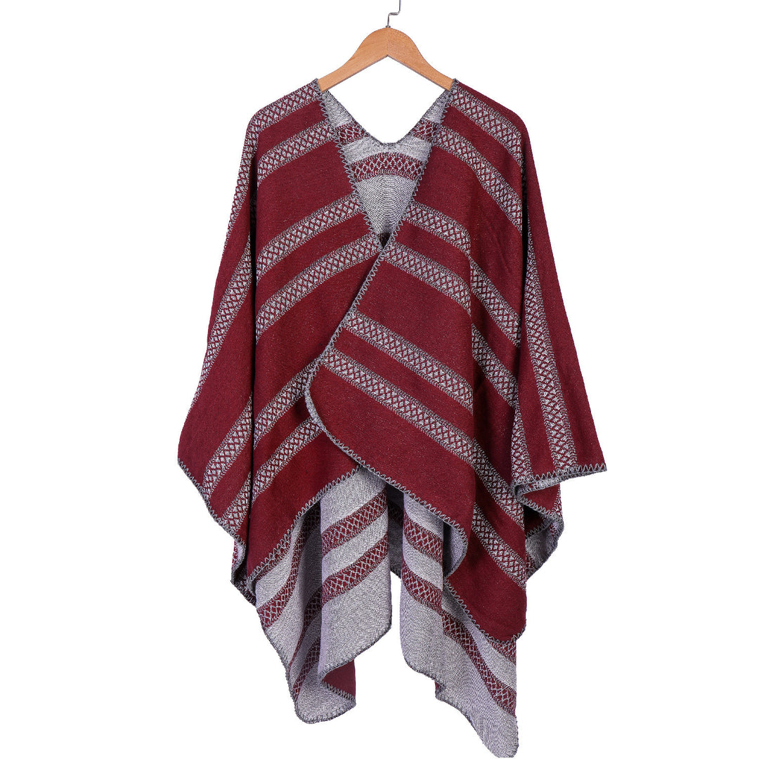 Ladies Oversize Ruana with graphic longitudinal jacquard stripes and open kimono fall Mune Fashion