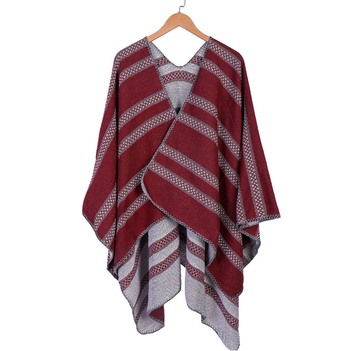 Ladies Oversize Ruana with graphic longitudinal jacquard stripes and open kimono fall Mune Fashion