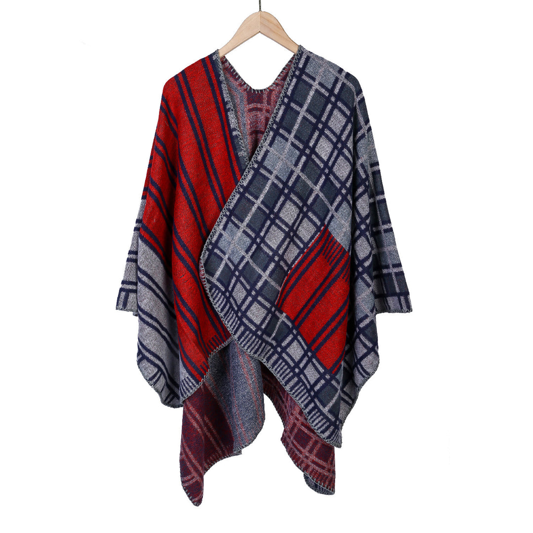 Women's Oversized Ruana in Patch Plaid Knit with Open Hem Mune Fashion