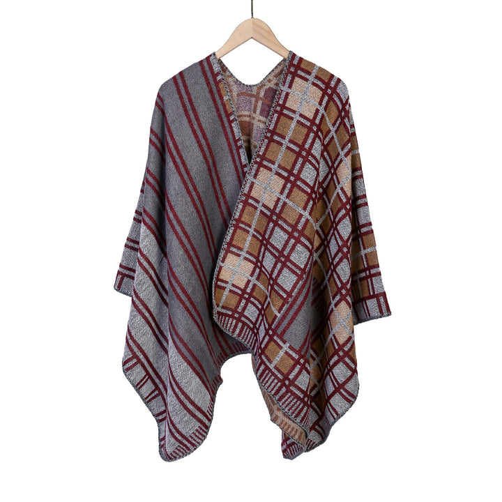 Women's Oversized Ruana in Patch Plaid Knit with Open Hem Mune Fashion