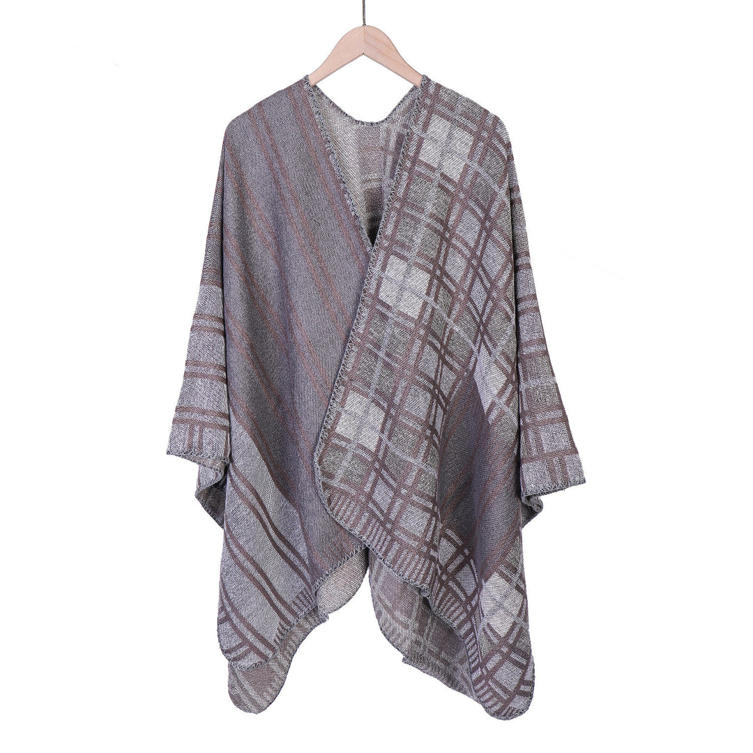 Women's Oversized Ruana in Patch Plaid Knit with Open Hem Mune Fashion