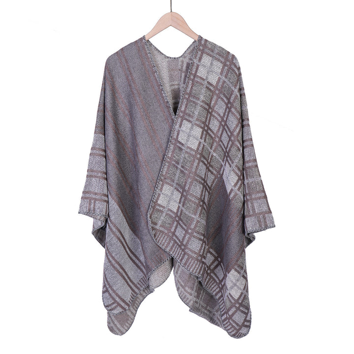 Women's Oversized Ruana in Patch Plaid Knit with Open Hem Mune Fashion
