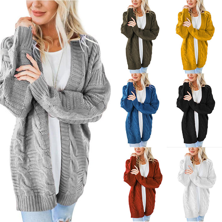 Women's long oversized knitted cardigan with cable pattern and V-neck Mune Fashion