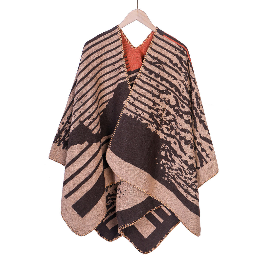 Ladies Jacquard Ruana in Oversize Kimono Cut made of fine knit Mune Fashion