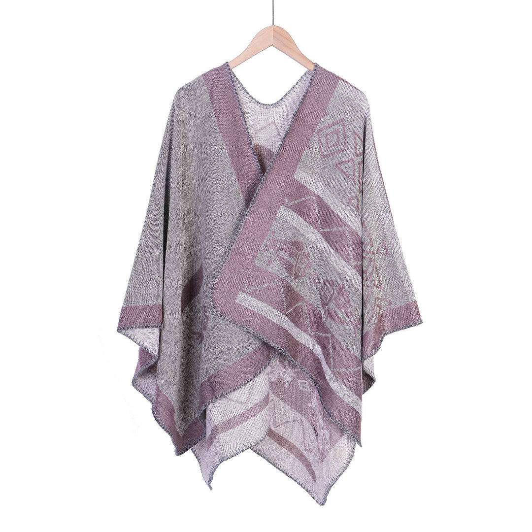 Women's Lightweight Ruana Wrap with Geometric Jacquard and Asymmetrical Hem Mune Fashion