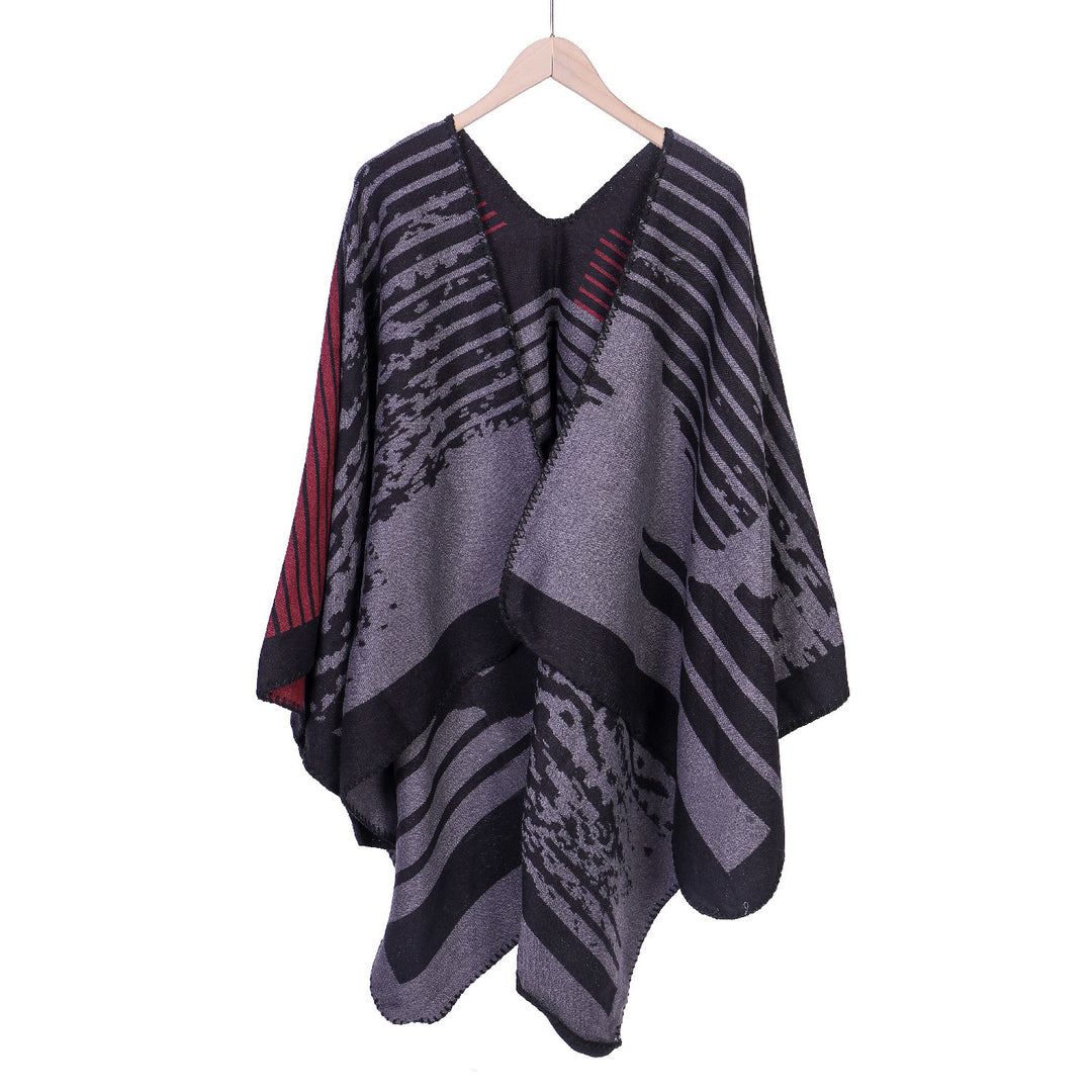 Ladies Jacquard Ruana in Oversize Kimono Cut made of fine knit Mune Fashion