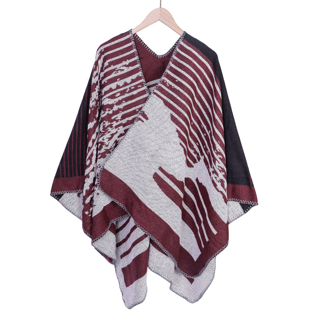Ladies Jacquard Ruana in Oversize Kimono Cut made of fine knit Mune Fashion