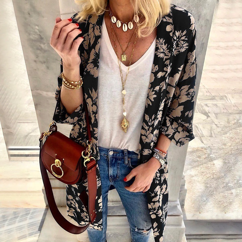 Women's Longer Lighter Kimono Cardigan with Floral Print and 3/4 Sleeves Mune Fashion
