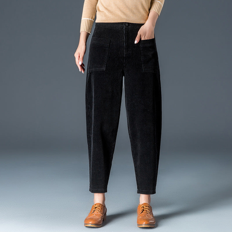 Cord pants in carrot cut, 7/8 length
