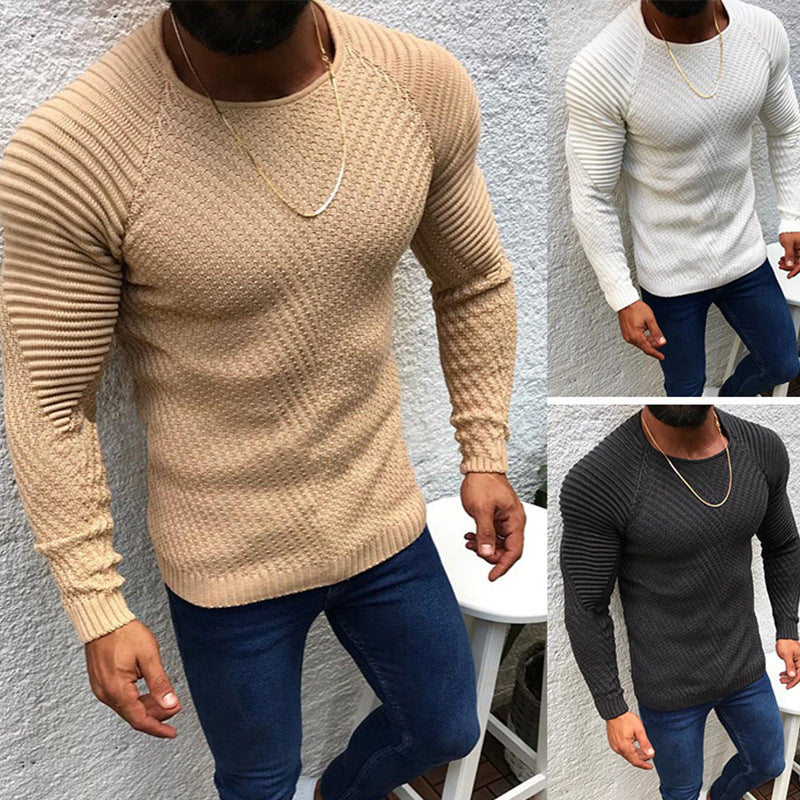 Men's structured slim-fit raglan sweater made of fine ribbed and waffle knit Mune Fashion
