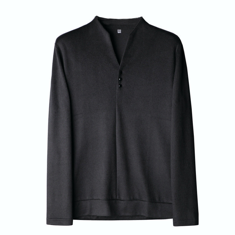 Men's Lightweight Fine Knit Long Sleeve with Concealed Button Placket and Stand Collar Mune Fashion