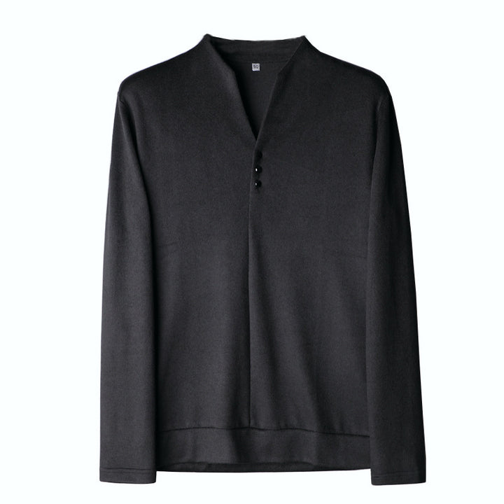 Men's Lightweight Fine Knit Long Sleeve with Concealed Button Placket and Stand Collar Mune Fashion