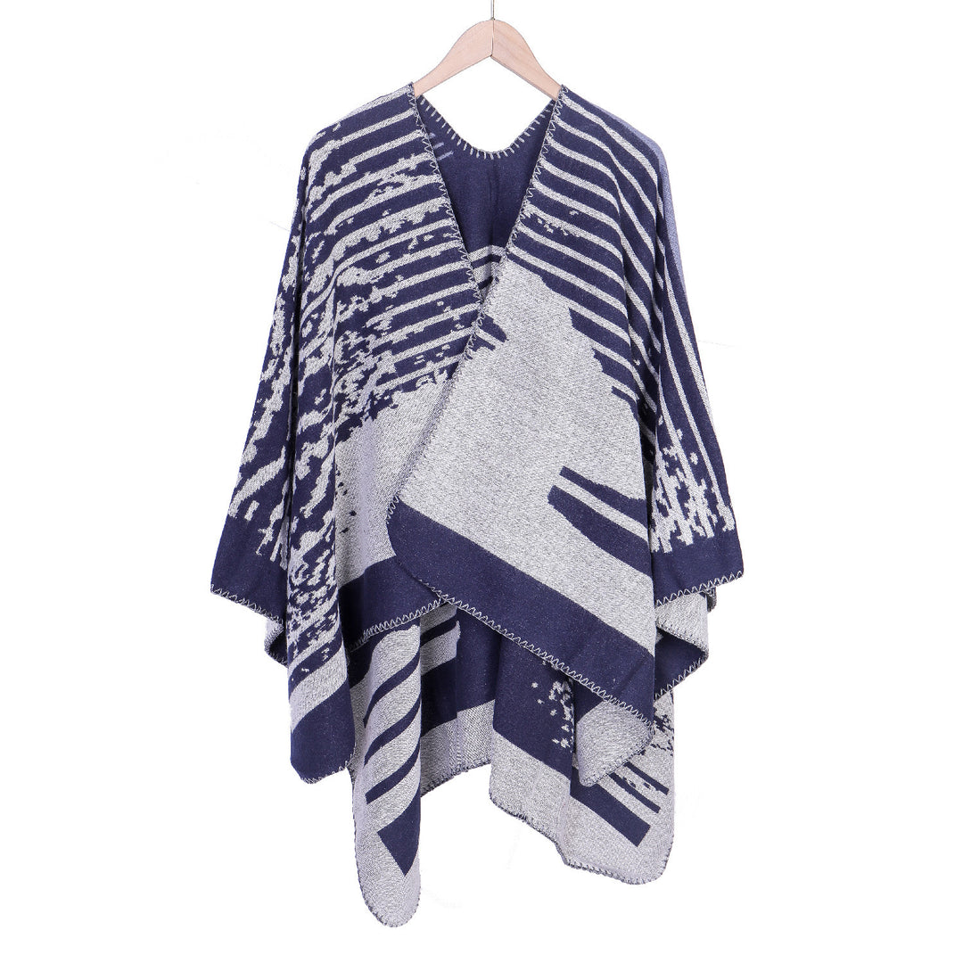 Ladies Jacquard Ruana in Oversize Kimono Cut made of fine knit Mune Fashion